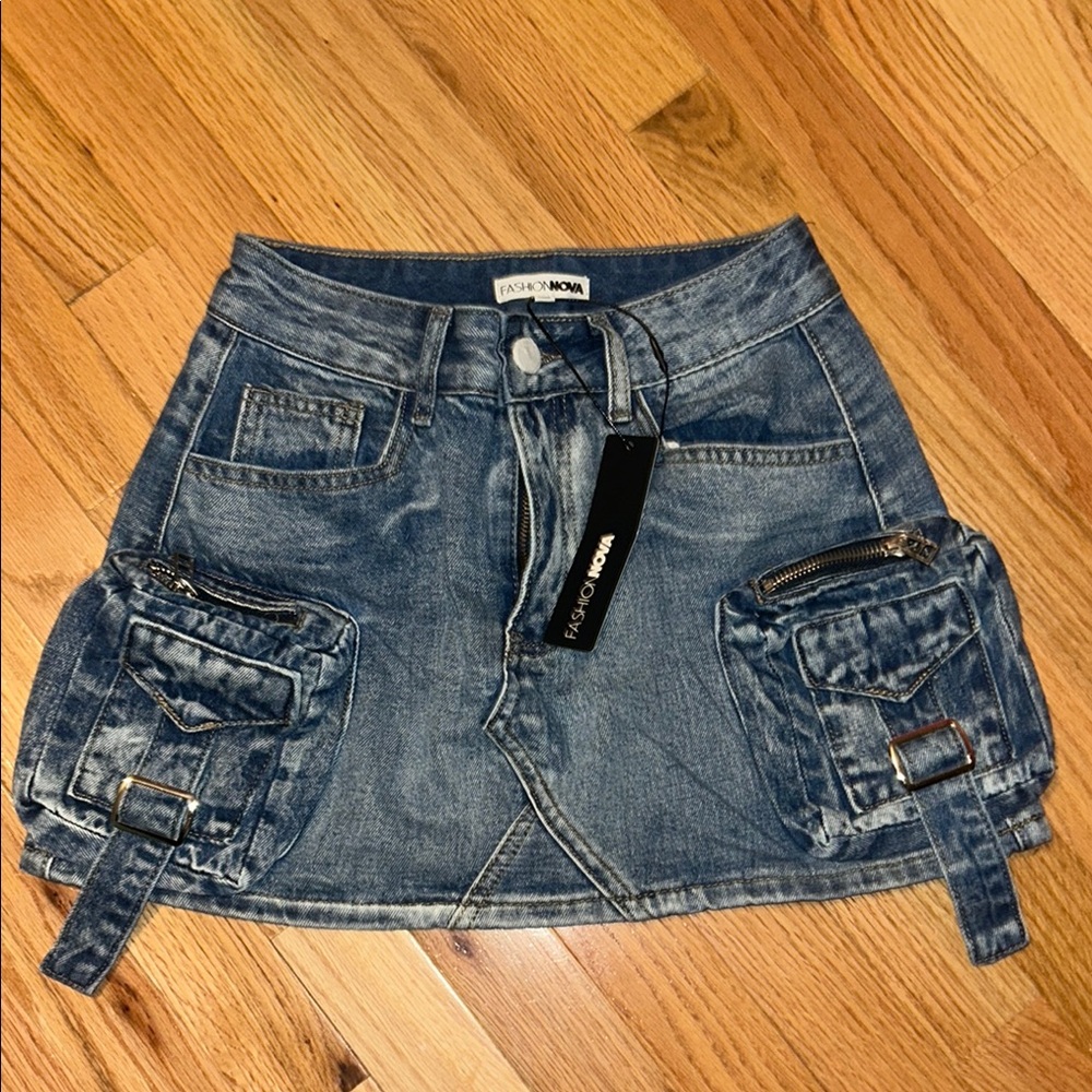 Fashion Nova Blue Cargo Mini Skirt
